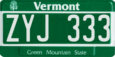 VT license plate ZYJ333