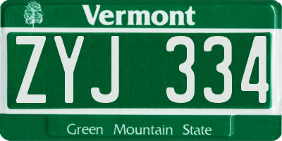 VT license plate ZYJ334