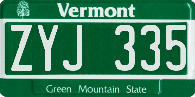 VT license plate ZYJ335