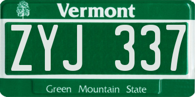 VT license plate ZYJ337