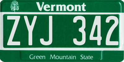 VT license plate ZYJ342