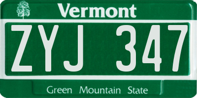 VT license plate ZYJ347