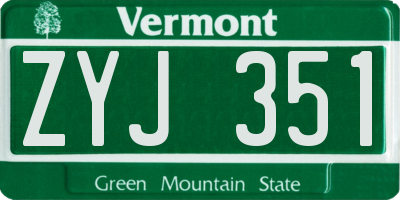 VT license plate ZYJ351