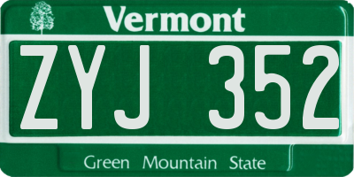 VT license plate ZYJ352