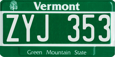 VT license plate ZYJ353
