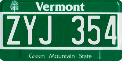 VT license plate ZYJ354