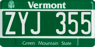 VT license plate ZYJ355