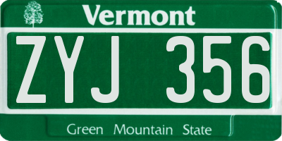 VT license plate ZYJ356
