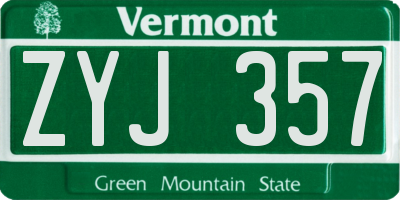 VT license plate ZYJ357