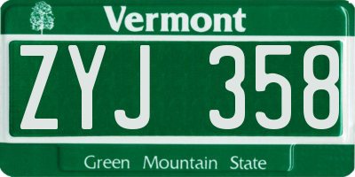 VT license plate ZYJ358