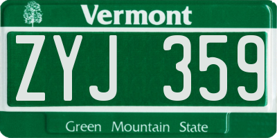 VT license plate ZYJ359