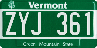 VT license plate ZYJ361
