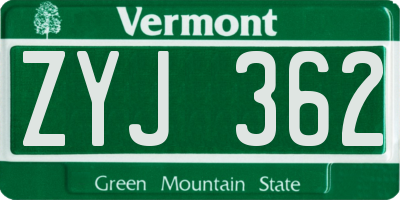 VT license plate ZYJ362