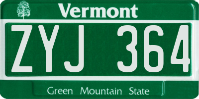 VT license plate ZYJ364