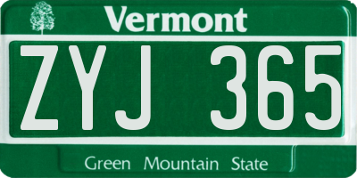VT license plate ZYJ365