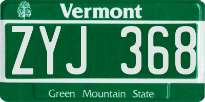 VT license plate ZYJ368