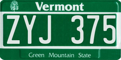 VT license plate ZYJ375