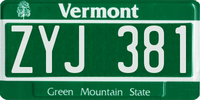 VT license plate ZYJ381