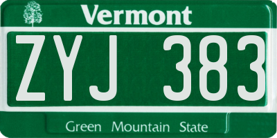 VT license plate ZYJ383