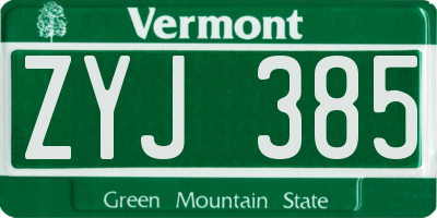 VT license plate ZYJ385