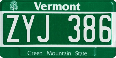 VT license plate ZYJ386