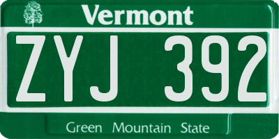 VT license plate ZYJ392