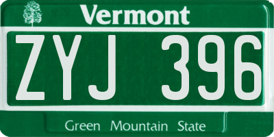 VT license plate ZYJ396