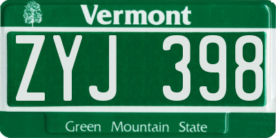 VT license plate ZYJ398