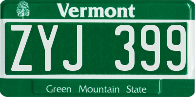 VT license plate ZYJ399
