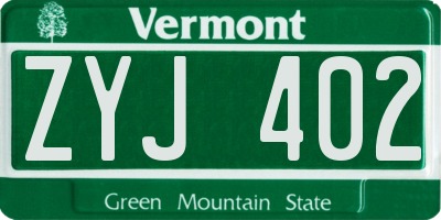 VT license plate ZYJ402