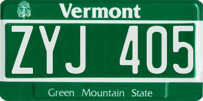 VT license plate ZYJ405
