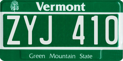 VT license plate ZYJ410