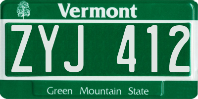 VT license plate ZYJ412