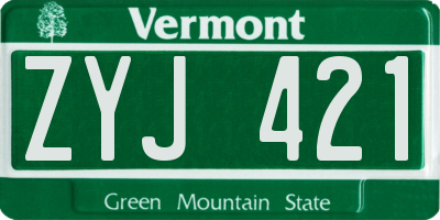 VT license plate ZYJ421