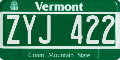 VT license plate ZYJ422
