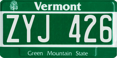 VT license plate ZYJ426