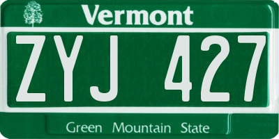 VT license plate ZYJ427
