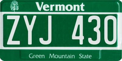VT license plate ZYJ430