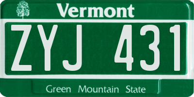 VT license plate ZYJ431