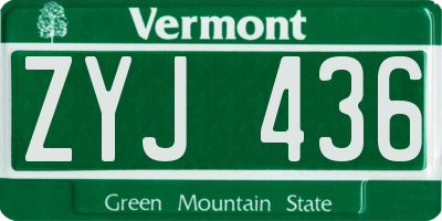 VT license plate ZYJ436