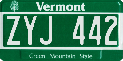 VT license plate ZYJ442