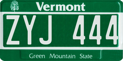 VT license plate ZYJ444