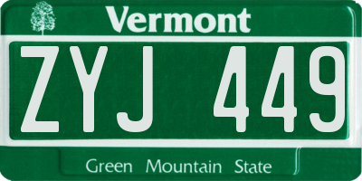 VT license plate ZYJ449