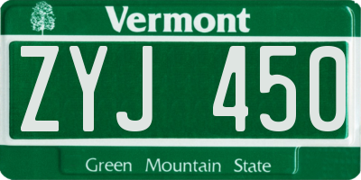 VT license plate ZYJ450