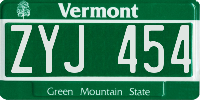 VT license plate ZYJ454