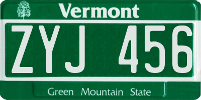 VT license plate ZYJ456