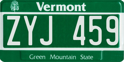 VT license plate ZYJ459