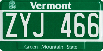 VT license plate ZYJ466