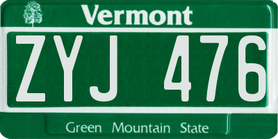 VT license plate ZYJ476