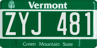 VT license plate ZYJ481